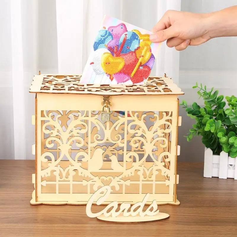 Sweet Carving Wooden DIY Wedding Case Supplies Gift Card Box Holder Money Craft Lock Beautiful Decoration Supplies|Коробки для