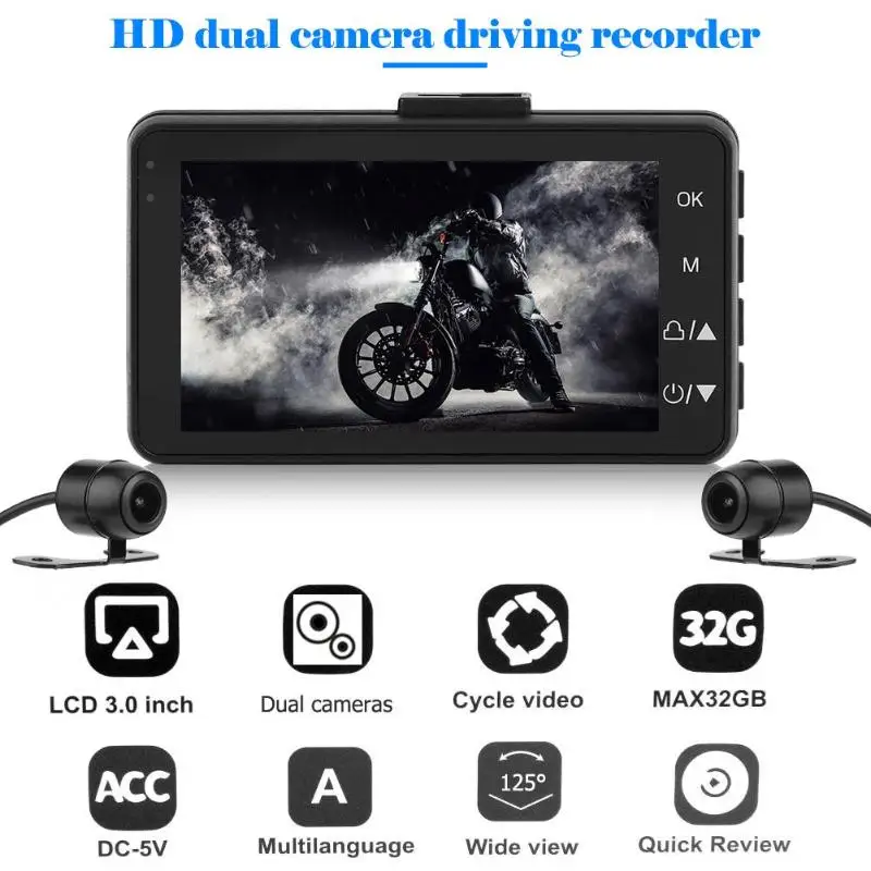 

M0518 Motorcycle DVR Dash Cam 3 inch LCD Screen Dual Lens Front+ Rear View Dashboard Camera Recorder