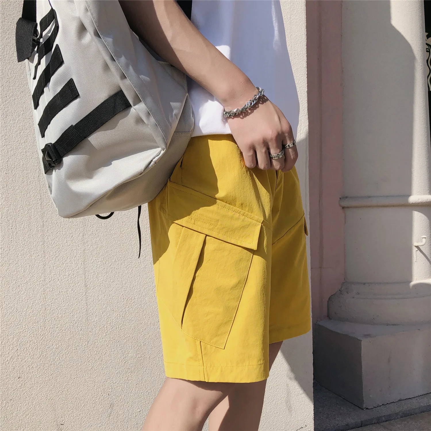 Летние мужские повседневные свободные Одноцветный мешок карго пляжные шорты эластичный пояс до колена Брюки Homme Плюс Размер M-5XL