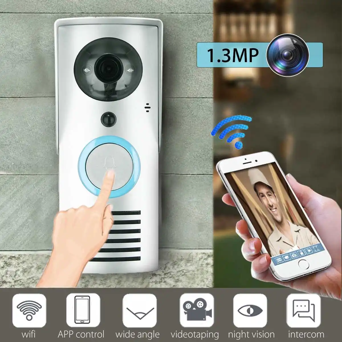 

Smart WiFi Wireless Real-time Video Intercom Doorbell 720P Visual Call Intercom IR Night Vision APP Control Security Door Bell