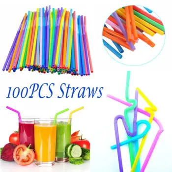 

100Pieces Neon Color Party Drinking Straws Bendable Flexible Plastic Bendy Straw Party Bar Drinking Supplies