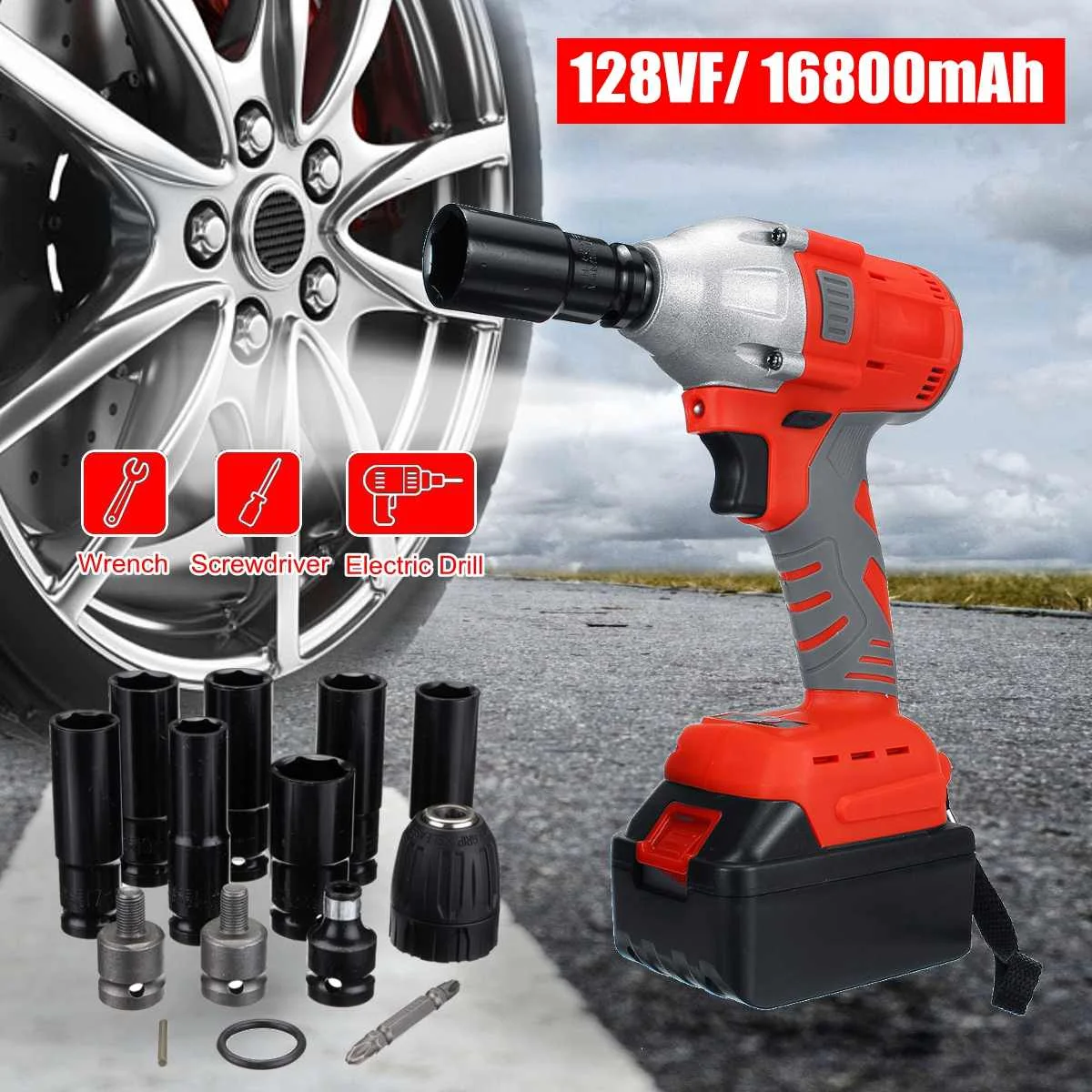 

Multifunction 128VF Rechargeable 16800mAh Cordless Impact Electric Wrench Drill Screwdriver LED Woodworking Power Tools