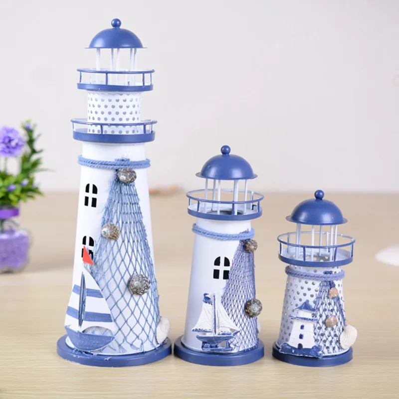 

Lychee Glitter Ocean Lighthouse Model Modern Style Iron Miniature Figurines Garden Home Room Decoration Collection