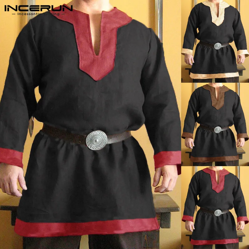 

Cosplay Costumes Men Medieval Vikings Knight Tunic Norman Pirate Warrior Shirt Men Long Sleeve Cotton Tops Renaissance INCERUN