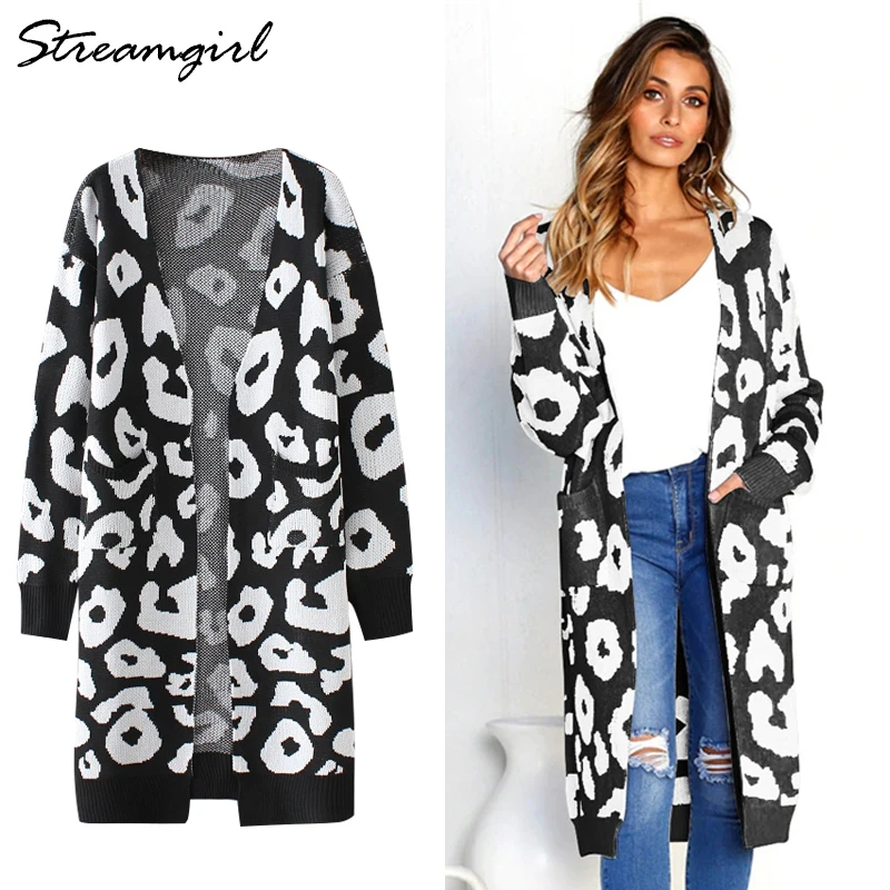 

Streamgirl Women's Long Leopard Cardigan Female Leopard Cardigan Women Long Sleeve Knitted Coats And Cardigans For Women Spring