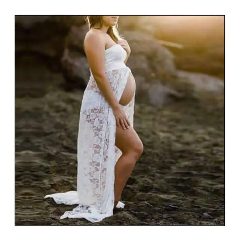 

Hot Sale Maternity Photography Props Lace Stretchy Pregnancy Long Maternity Dress For Photo Shoot Maxi Strapless Dresses Vestido