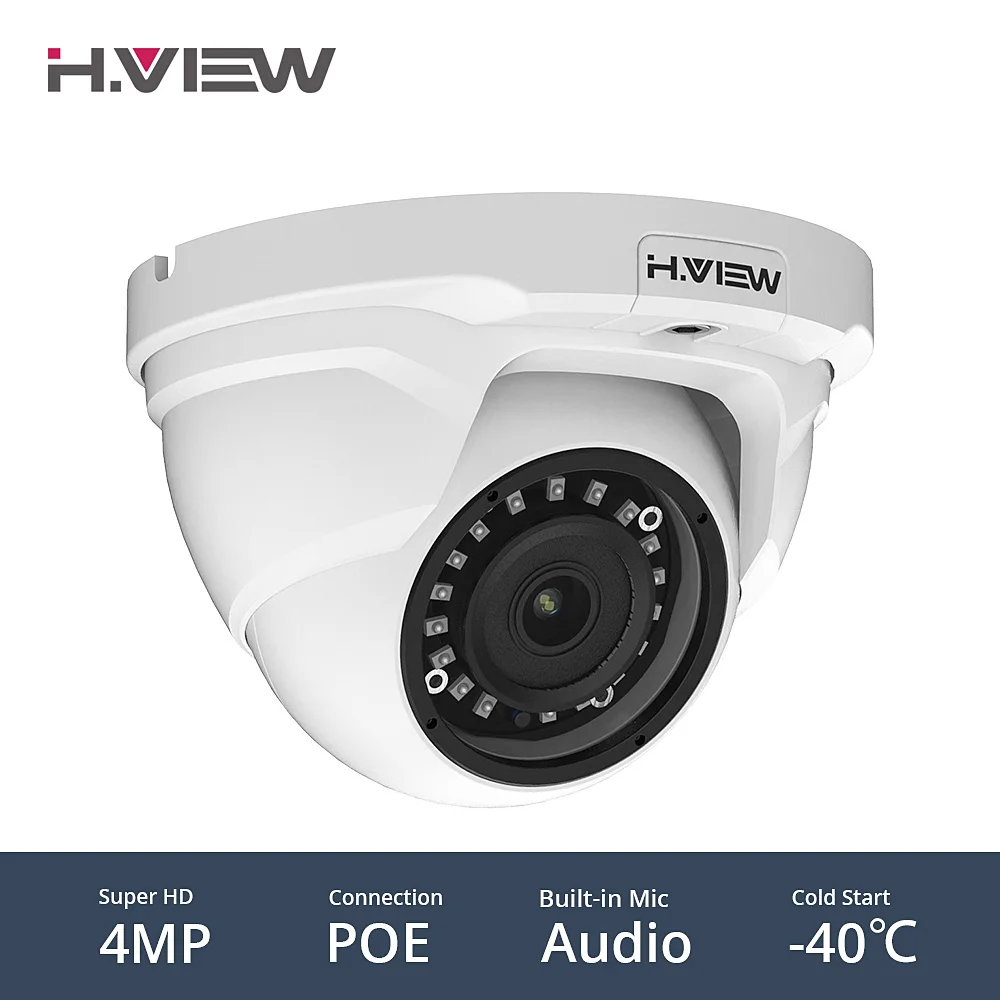  H.VIEW PoE IP Camera 4mp H.265 CCTV Camera PoE Cameras 2.8mm Easy Access on iPhone Android Phone On - 32901736075