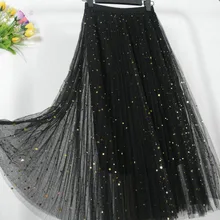 VITIANA Женские повседневные кружевные плиссированные юбки, новинка, весна-лето, женская шифоновая длинная юбка с высокой талией и черными звездами