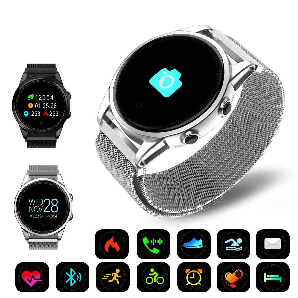 

Waterproof Bluetooth Smart Watch Sports Bracelet For IOS for iPhone Android for Samsung Pedometer Message Reminder Heart Rate