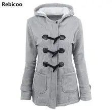 Куртка с роговыми пуговицами, пальто для зимы и осени, женское приталенное пальто размера плюс, теплое пальто средней длины с капюшоном, 6XL 5XL, 6 цветов, куртка для женщин