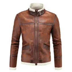 Новый Для мужчин моделирование кожаная куртка зима утолщение воротник Для мужчин кожаные Для мужчин куртка