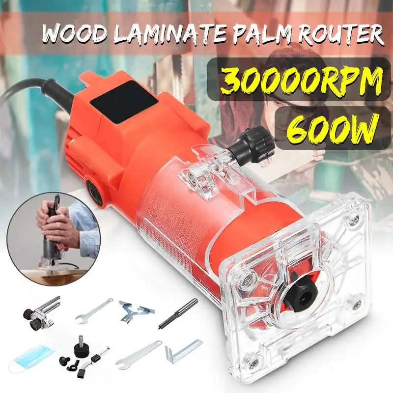 

220V 600W 30000r/min 6.35mm Electric Hand Trimmer Wood Trimmer Copper Motor Trimmer Carving Wooden Laminator Router Joiners Tool