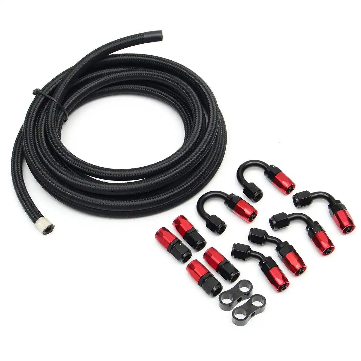 

High Quality 5m Black AN6 Steel/Nylon Braided 6AN Oil/Fuel line/Hose+Fitting/Hose End/Adaptor Kit T7 Aluminum Alloy