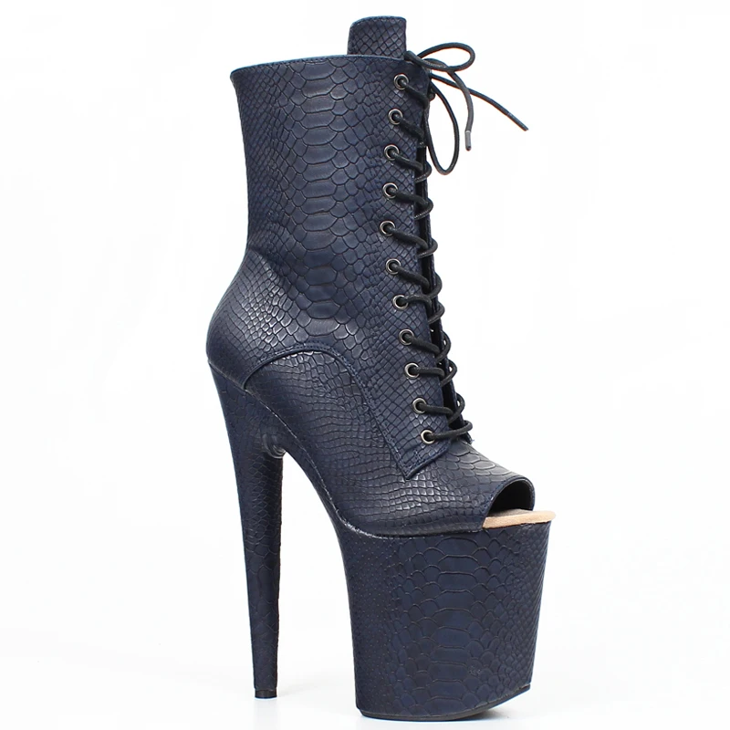 

Womens 20CM Super High Sipike Heel Ankle Boots Lace-up Platform Sexy Snake Print Boots For Woman Ladies