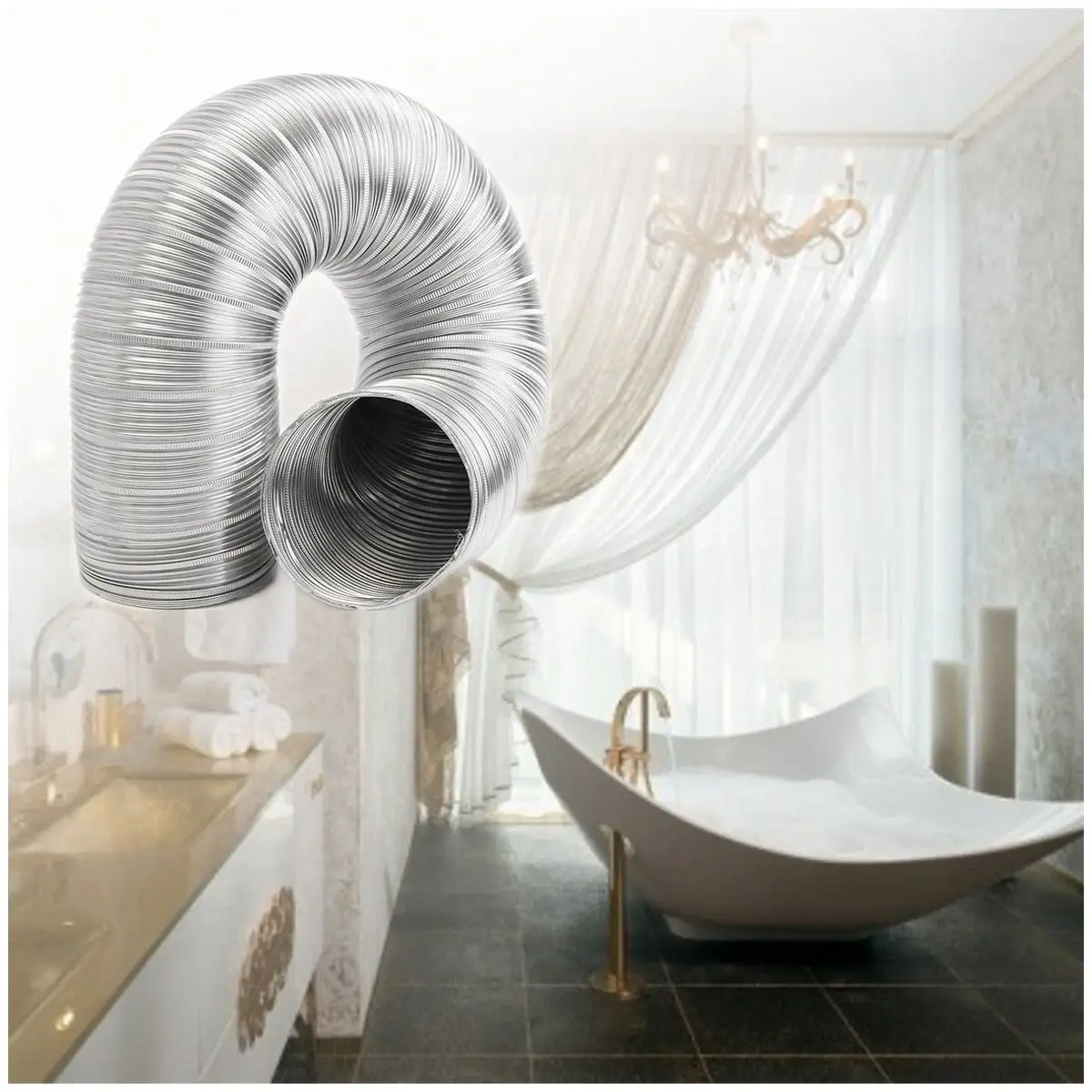 1m Aluminum foil Bathroom Kitchen Extractor Fan& Cooker Hood Flexible Ducting Pipe,125Mm