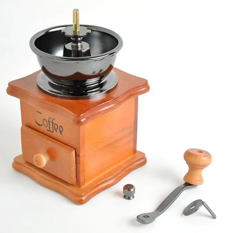  High-quality Manual Coffee Bean Grinder Retro Wooden Manual Coffee Machine Hand Cranked Ceramic Cof