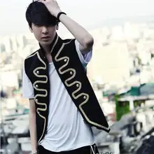 Горячее предложение! Распродажа! модный мужской тонкий маленький жилет воротник-стойка с вышивкой жилет Топ пальто для певцов в ночном клубе сценические костюмы одежда