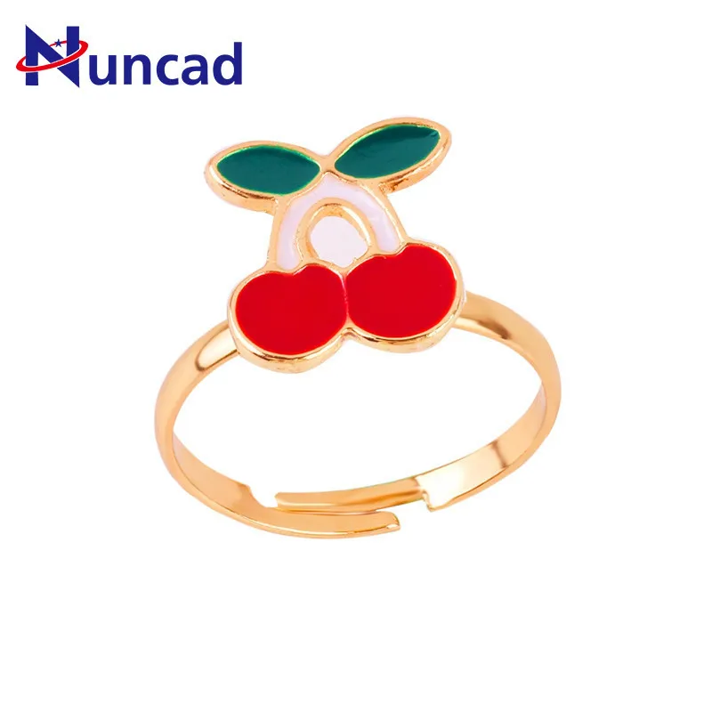 

Cute Little Girl Cherry Finger Rings Drop Oil Children's Cartoon Adjustable Size Open Gold Ring Hot Sale Present 2019