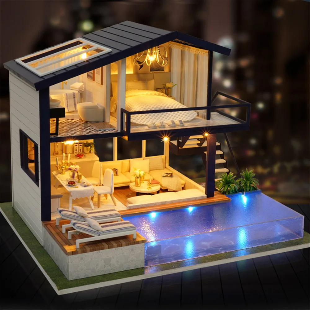 

Miniature DIY Doll House Time Apartment With Furniture Light Gift House Creative Children Kids Funny Intelligence Ddecoration