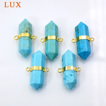 

Pillar Spike Pendant Charm With Gold Bezel Band charm hexagon Turquoises Gem stone bar link connectors