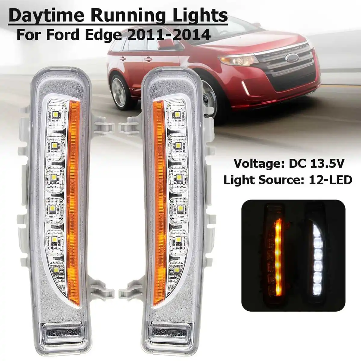

1 Pair Yellow and White 12-LED DRL Daytime Running Turning Signal Flashing Lights Signal Waterproof for Ford Edge 2011 12 13 14