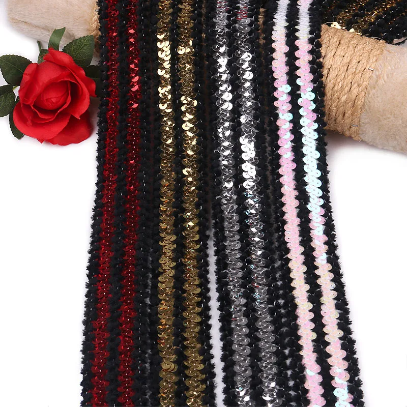 

2yards Thicken Elastic Sequin Lace Ribbon Beading For Dancing Stage Garments belt 4CM Wide beaded lace fabric Trim Decoration