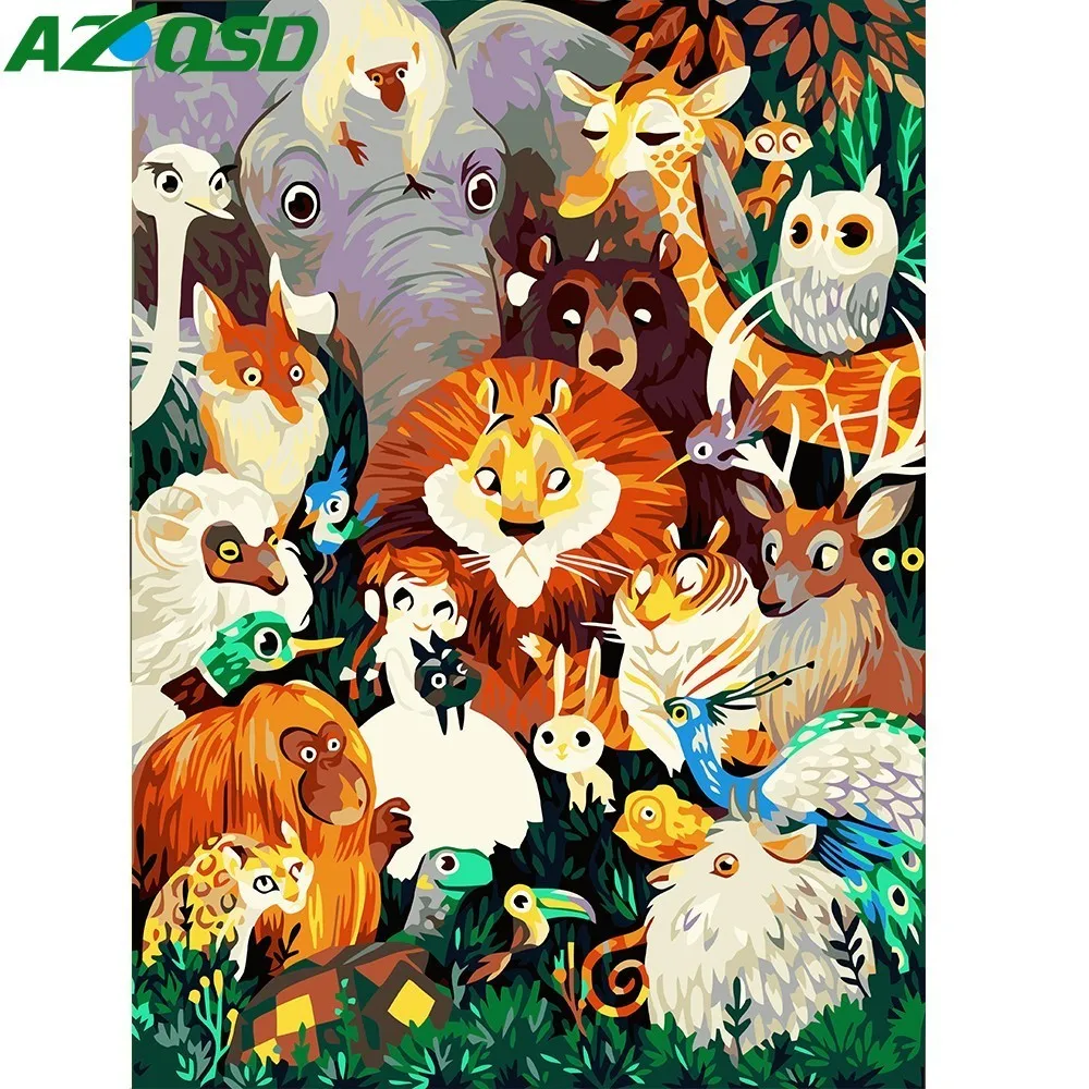 

AZQSD Oil Painting By Numbers Animals Hand Painted Canvas Wall Picture Modern DIY Cartoon Wall Art Home Decoration YHGC137