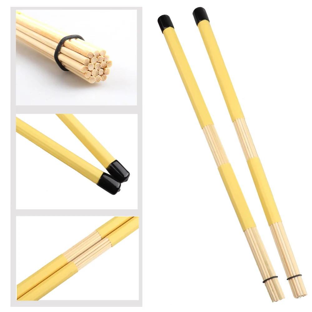 

1 Pair 15.7" 40cm Drum Brushes Sticks Hot Rod Jazz Drum Sticks Bamboo Yellow Drumsticks Rubber Handle for Percussion Accessories