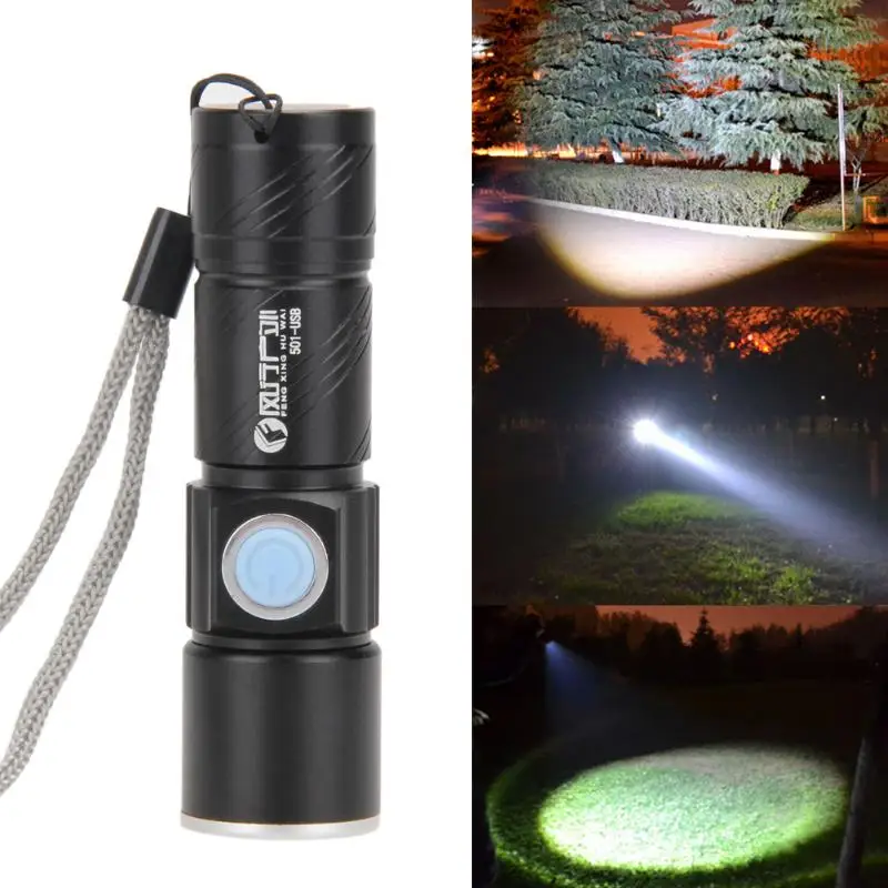

800LM LED Aluminum Alloy Torch Zoomable Waterproof USB Rechargeable Flashlight Torch Camping Hiking 2019 New Hunting Lamp Light