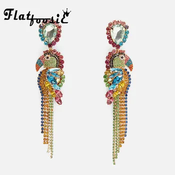 

Flatfoosie Colorful Shiny Crystal Fringed Drop Earrings Wedding Jewelry Bird Fish Animal Pendant Boho Flower Dangle Earring Girl