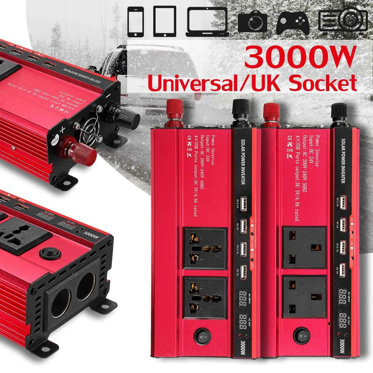 

Autoleader 3000W Solar Power Inverter DC 12V/24V To AC 110V/220V Modified Sine Wave Converter For car and truck