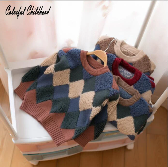 

Boys sweater autumn winter cotton vintage plaid long sleeve pullovers toddler boys tops children sweater Xmas 2-7Yrs