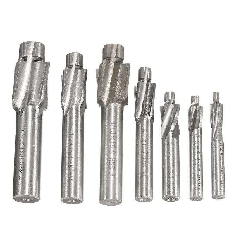 

7 Pcs/Set Sunk Head Milling Cutter Countersunk Drill HSS Flat Countersink End Milling Cutter Drill Bits Set M3-M12