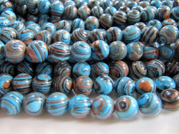 Natural 8mm Round blue Brown Calsilica Stone Swirl Beads Approx 50Pcs | Украшения и аксессуары