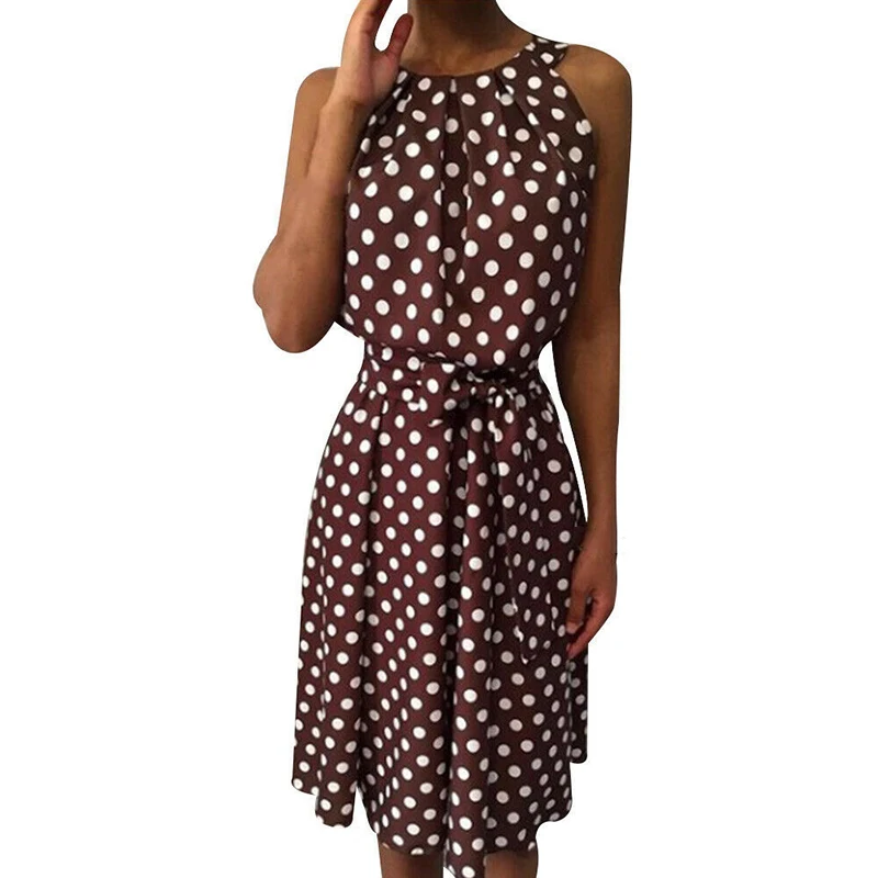 

Women Polka Dot Midi Dress Ladies Sleeveless Casual Summer Evening Party Dress