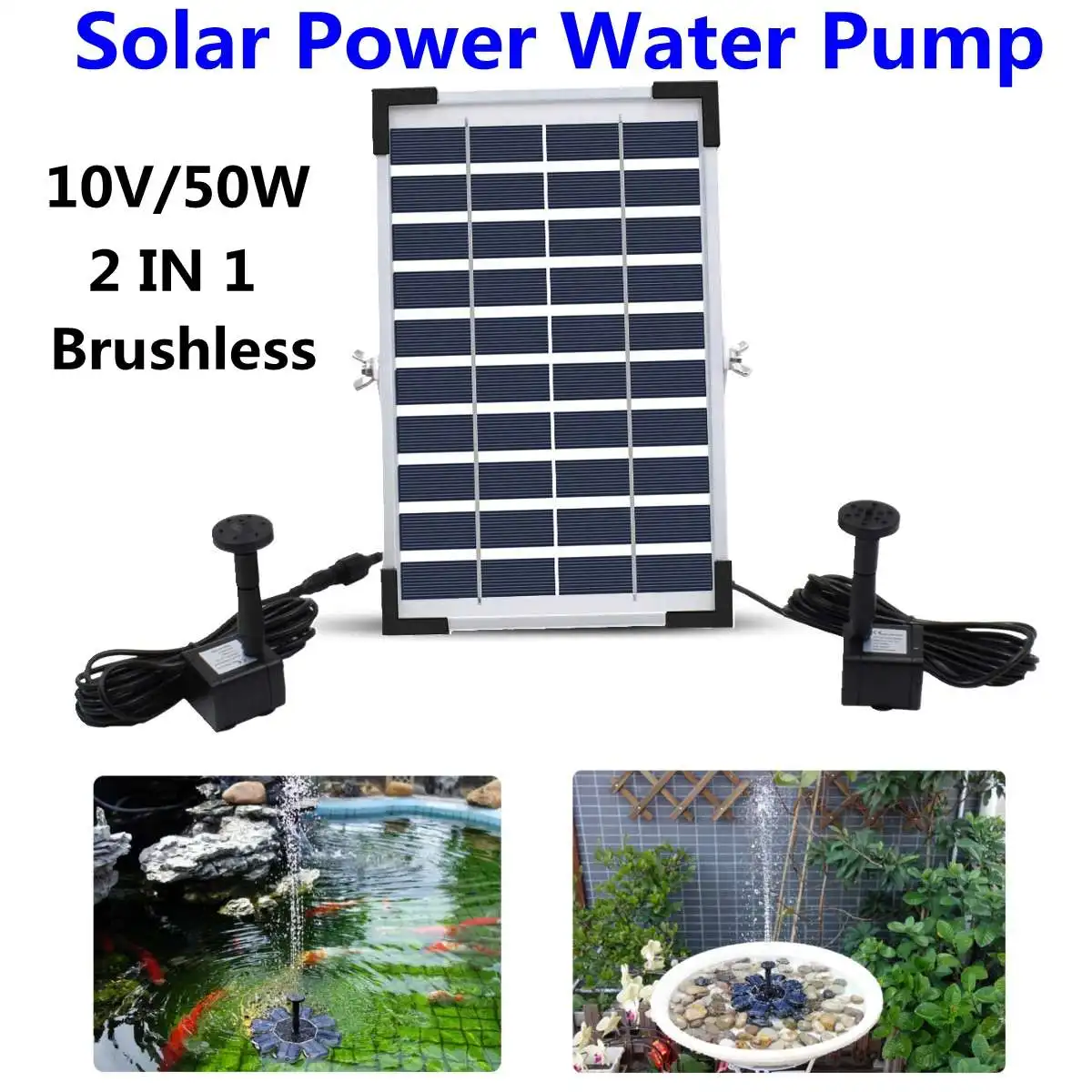 

SP050 Solar fountain 2x Brushless Water Pump + Cable+1x Solar Panel For Swimming pool water park private garden