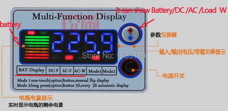 

multifunktion display 6000W Peak Power 3000W Inverter DC12V/24V/48V to AC220V Pure Sine Wave Inverter