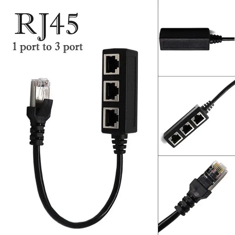 

None Splitter Ethernet RJ45 Cable Adapter 1 Male To 3 Female Port LAN Network Plug
