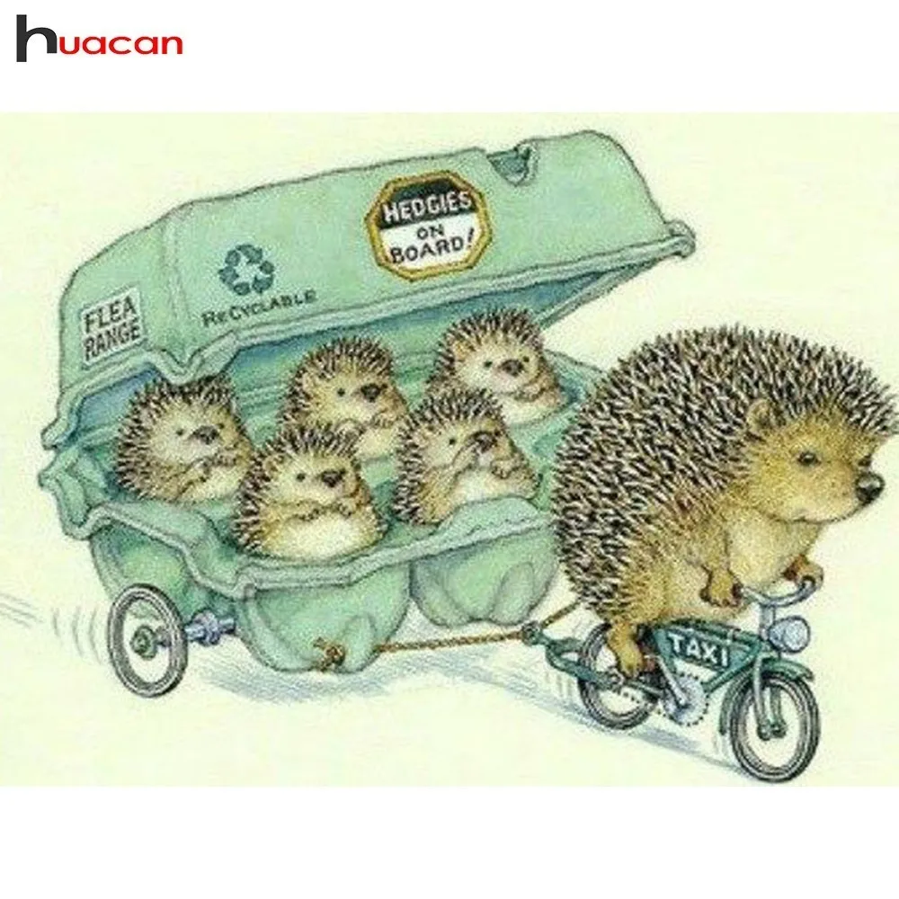 

HUACAN Diamond Mosaic Animal Full Square Drill Resin Hedgehog 5D DIY Embroidery Diamond Painting Driving Sundown Decor Home