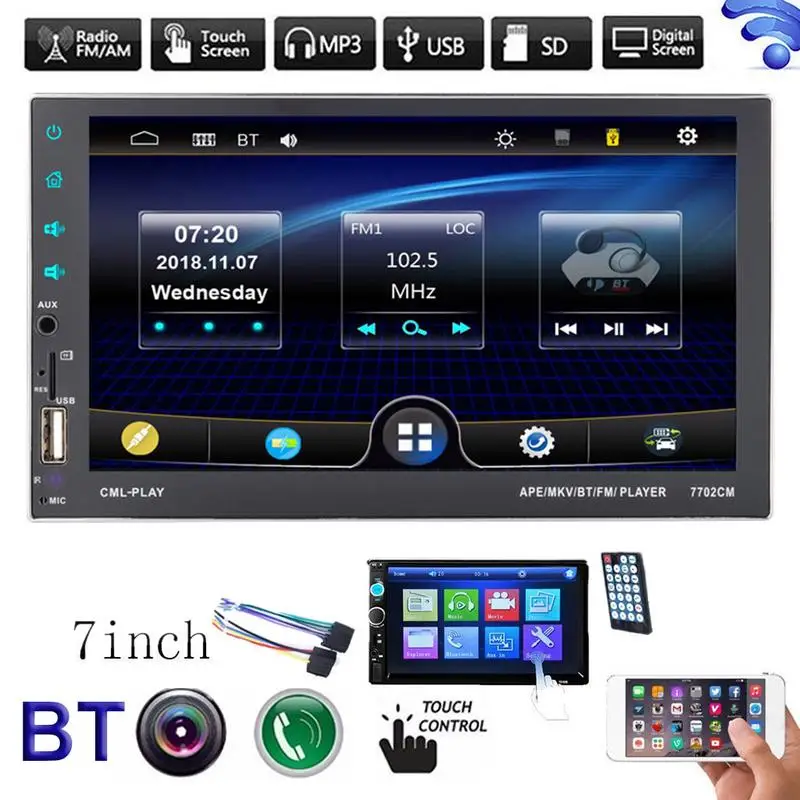 

12v 1 Pcs 7 Inch 2 DIN HD 1080P For Android Mobilephone Car Radio Stereo MP5 Player Rear View Camera For Wince System FM-7702CM