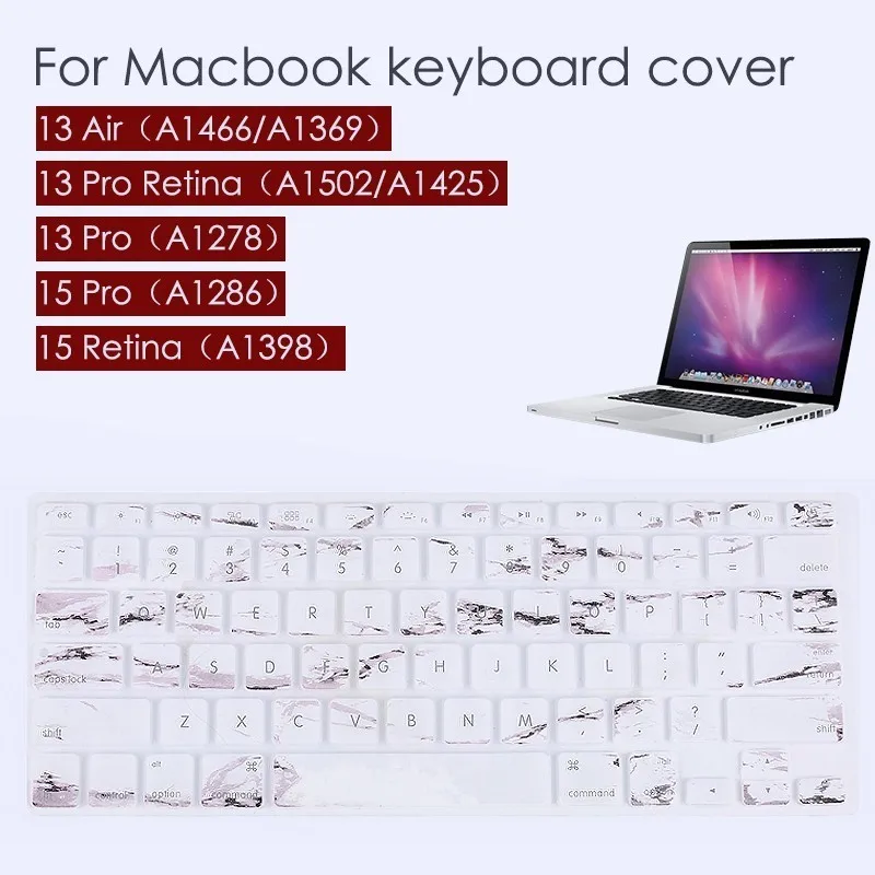Крышка клавиатуры ноутбука силиконовая пленка для MacBook Air Pro 1" 15" retina A1466 мраморная текстура Водонепроницаемая Защитная мембрана