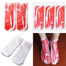 1 Pair Creative Bacon Printed Socks Unisex Men Women Meat Print Socks Funny 3D Pork Meat Bacon Low Cut Casual Ankle Socks