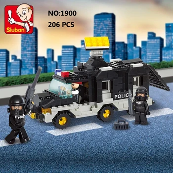 

Sluban B1900 Police SWAT Black Commanding Car Policeman 3D Model DIY Building Blocks Bricks Assembly Toy for Children no Box