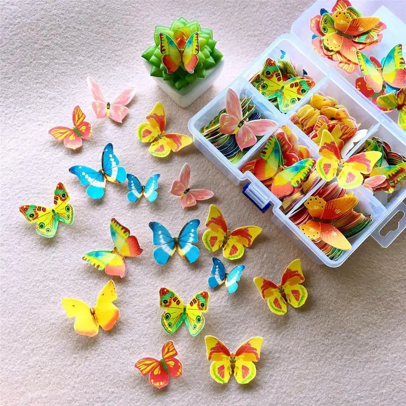 

100pcs Butterfly Flower Shape Cake Baking Glutinous Edible Rice Paper Wafer Paper Cake Dessert Toppers Party Baby Shower Decor