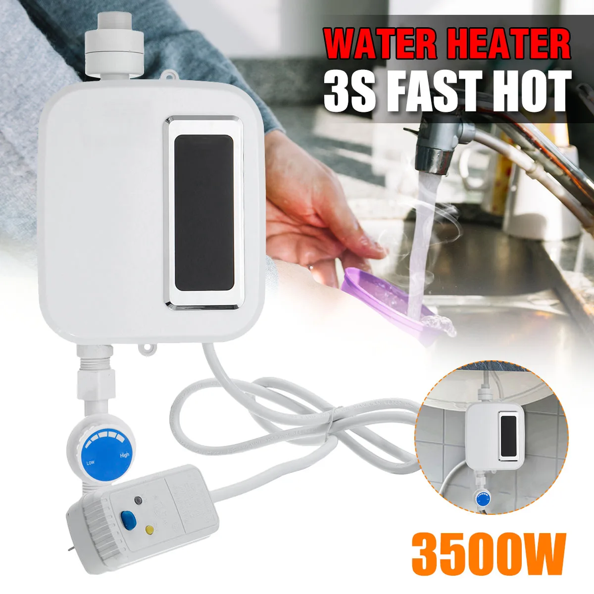 

220V Shower Mini Electric Tankless Instant Hot Water Heater Kitchen Washing Faucet Tap Heating Multiple 10A Current 30-55 Degree