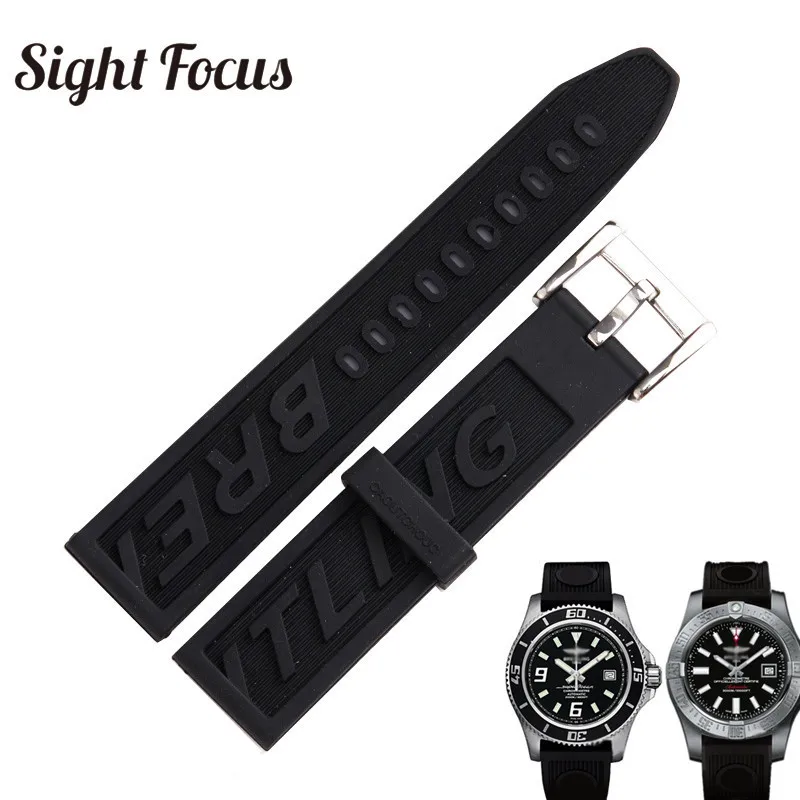 

22mm(Buckle20mm) Black Silicone Rubber Watch Strap 22mm for Breitling Watch Band Montre Relogio Bracelets Male Straps Pin Buckle