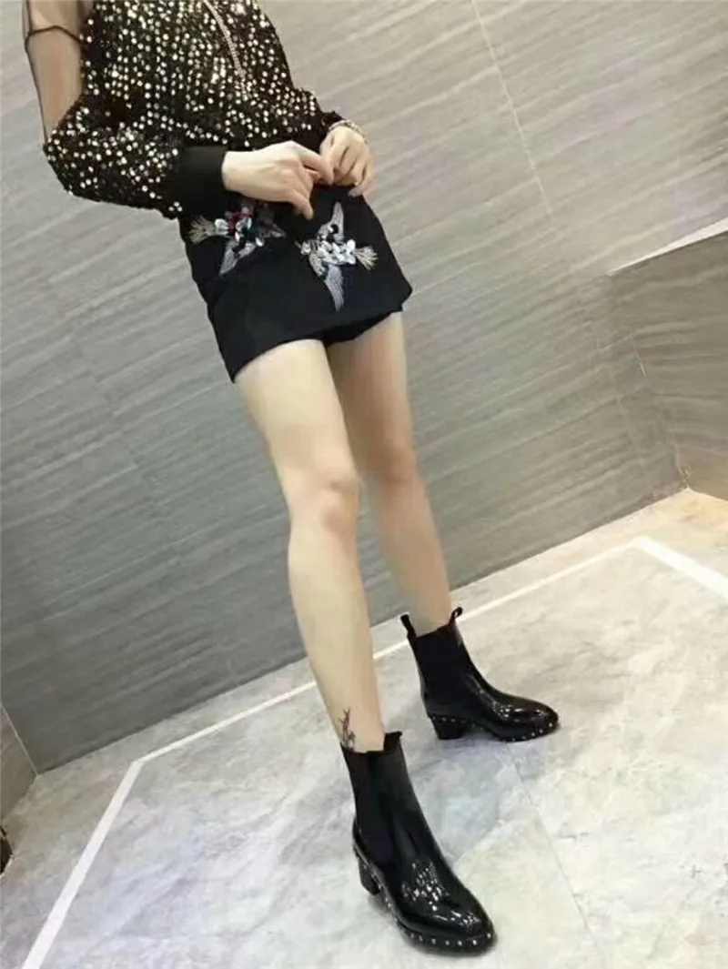 as Dick Show Mit As Mode High Kurzen Dicke Retro Stiefeletten Niet Heels Stiefel Leder Show Chelsea Handgemachte Ankle Luxus Nobel TvUFq