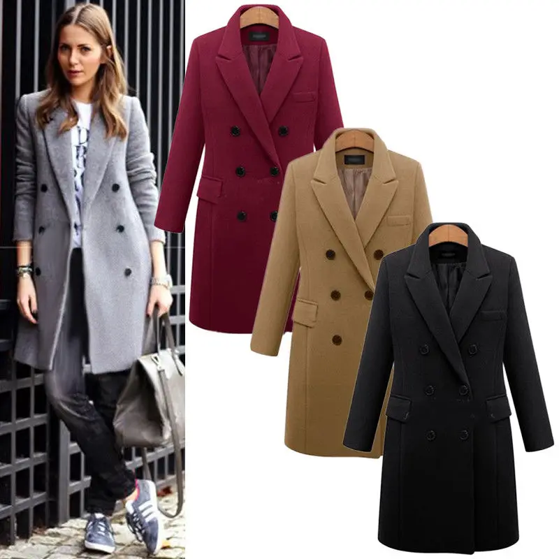 

Autumn Winter Women Fashion Long Coat Warm Solid Woollen Overcoat Slim Type Female Trench Coats Plus Size 4XL