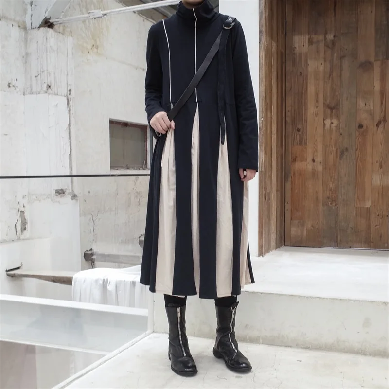 [EAM] новое осенне-зимнее платье с высоким воротником и длинным рукавом черного цвета, модное свободное плиссированное платье JL722