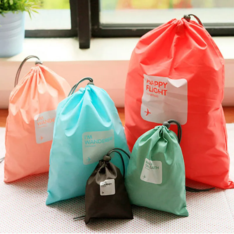  4 Pcs Waterproof Travel Drawstring Dry Storage Bag Shoe Laundry Lingerie Makeup Pouch For cosmetics